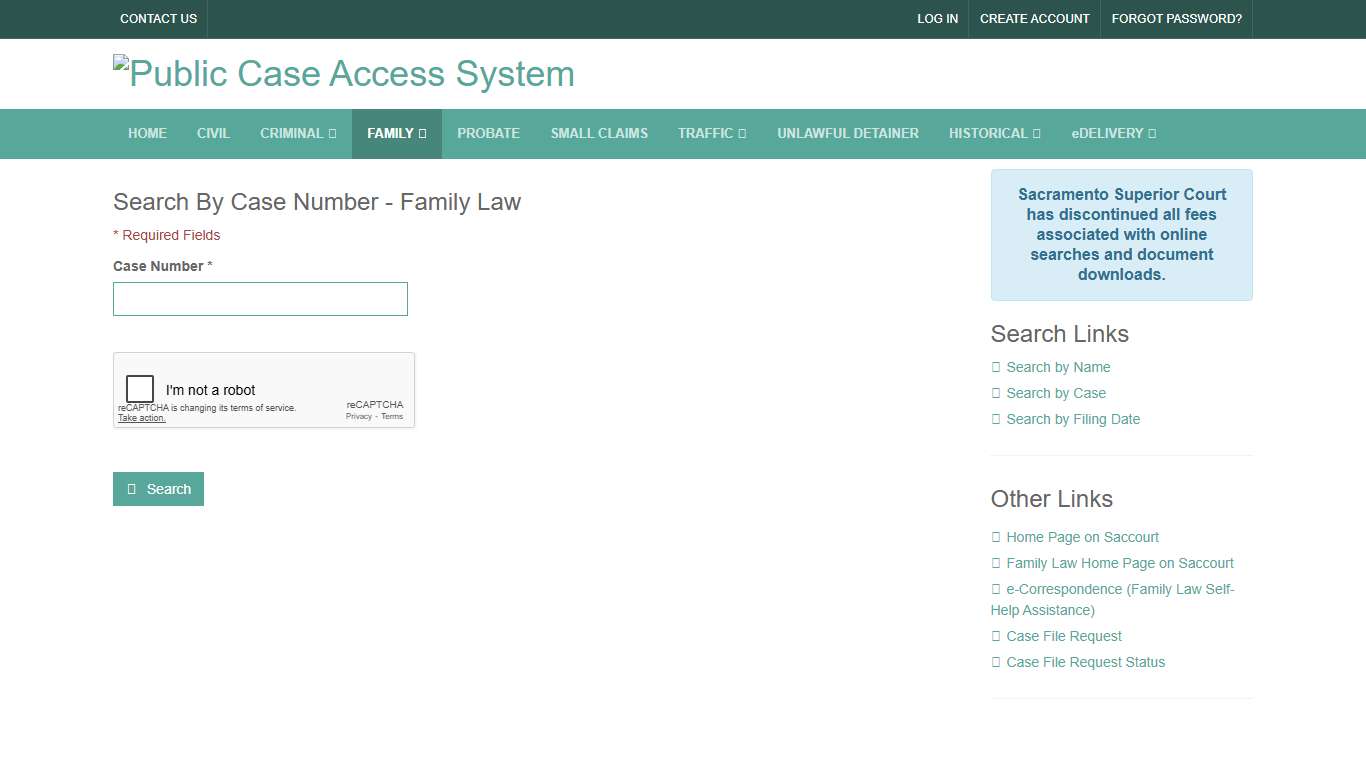 Search By Case Number - Family Law