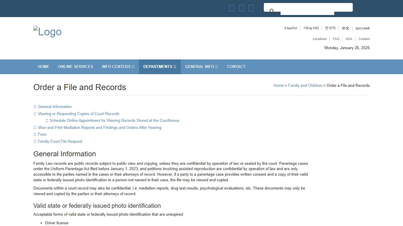 Family Court Records: Sacramento Superior Court