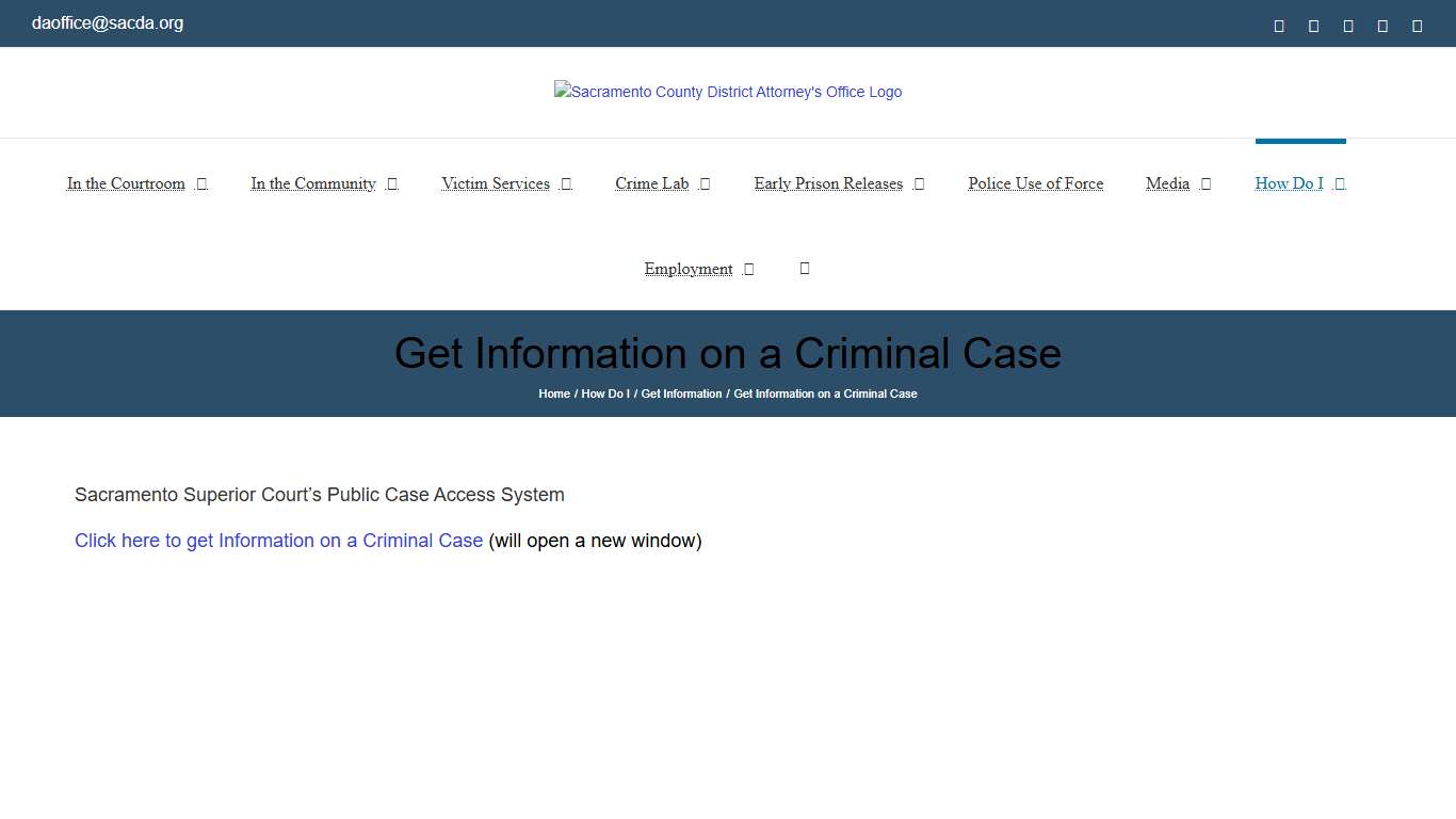 Get Information on a Criminal Case – Sacramento County District Attorney's Office